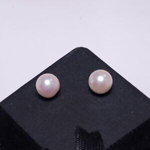 Estate 5.4mm Natural Cultured Pearl 14Kt Yellow Gold Stud Earrings #23465